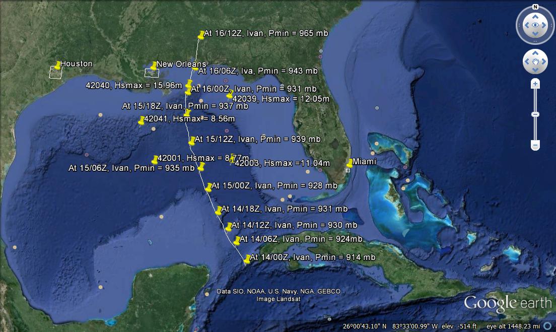 Hurricane Ivan path